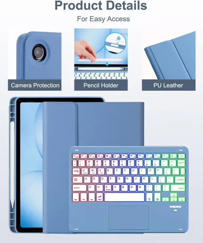 Miniatura 3 de MePadKey Funda de teclado con panel táctil para Samsung Galaxy Tab A11 Plus/A9 Plus 2025/2023 de 11 pulgadas, teclado de carga tipo C con Azul