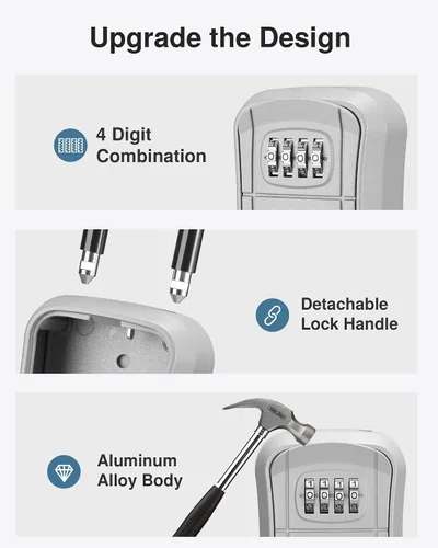 Miniatura 4 de Caja de Seguridad con Llave Puroma, Caja de Seguridad Portátil con Combinación para Montaje en Pared para Almacenamiento de Llaves de Casa, Caja