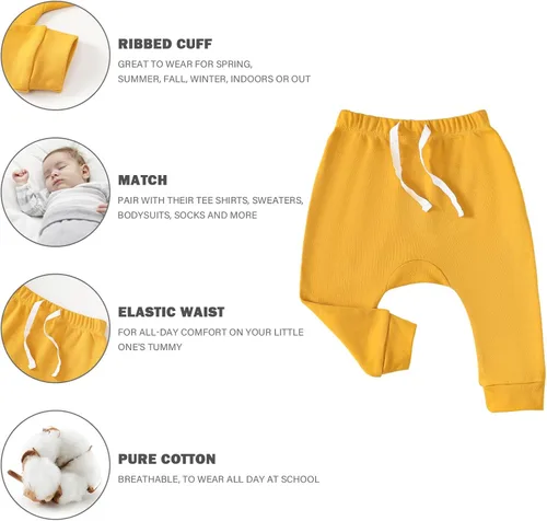 Miniatura 3 de SOBOWO Paquete de 3 pantalones deportivos para bebé recién nacido, harén de algodón, para niños y niñas, 0-3T entrelazados, 195 GSM