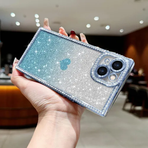 Miniatura 3 de Funda para iPhone 13, funda de diamantes de imitación de lujo con patrón de corazón de amor de cristal [papel con purpurina extraíble], parachoques