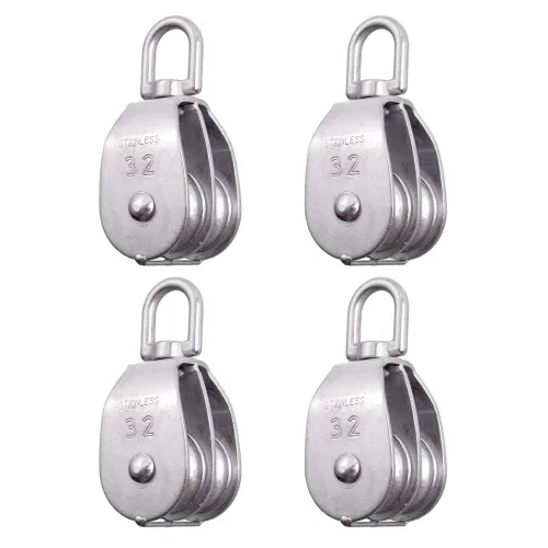 Miniatura 8 de Rocaris Paquete de 2 bloques de polea doble de elevación M50 304 Grúa de acero inoxidable Gancho giratorio de doble polea de carga de rodillos