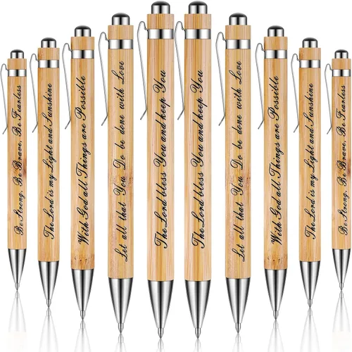 10 bolígrafos con citas bíblicas, bolígrafo retráctil de madera inspirador para bolígrafo motivacional de bambú, tinta negra, regalo religioso para
