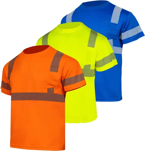 Miniatura 13 de FONIRRA Hi Vis - Camisetas de seguridad con bolsillo para hombre, manga larga, reflectante, ANSI Clase 2, para trabajo