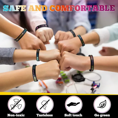 Miniatura 3 de Bucherry 120 pulseras de silicona motivacionales a granel inspiradoras de goma unisex con citas positivas para estudiantes, profesores, aula, Negro
