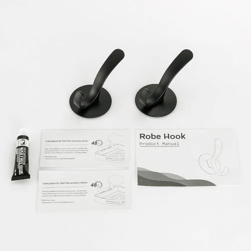 Miniatura 7 de Paquete de 2 ganchos adhesivos para toallas, color negro mate 304, ganchos para toallas de mano de acero inoxidable para baño, cocina, montaje