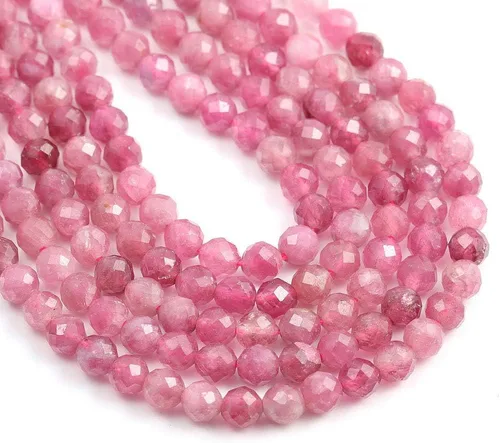 Miniatura 8 de Cuentas de piedra natural de turmalina rosa, cuentas sueltas facetadas para hacer joyas, collares, aretes, anillo, 1 hebra/paquete de 15 pulgadas