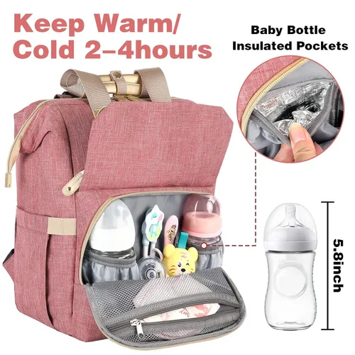 Miniatura 3 de Jiefeike Mochila para pañales, bolsa de pañales rosa para bebés y niñas para mamá, bolsas de viaje para bebés, mochila para mujeres, bolsillos