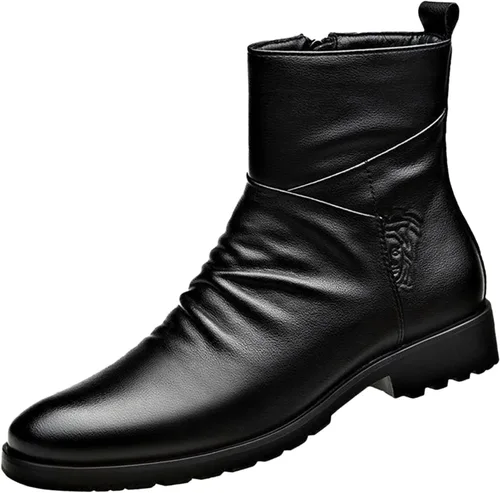 Miniatura 8 de Botines de vestir de cuero negro para hombre, botas cortas casuales de negocios con cremallera para otoño e invierno 2023