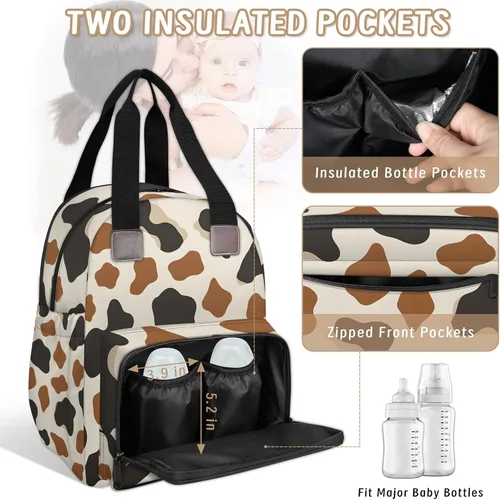 Miniatura 3 de Animal Cow Print Diaper Bag Backpack for Travel, Waterproof Diaper Bag with Insulated Bottle Pockets & USB Port, Large Capacity Baby Bag for Moms &