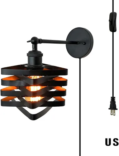 Miniatura 2 de Lámparas de pared industriales enchufables, accesorios de pared de metal con interruptor de encendido y apagado, lámpara de pared de granja