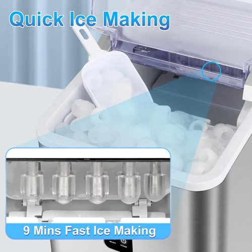 Miniatura 3 de Máquina para hacer hielo para encimera, 26.5 libras en 24 horas, máquina de hielo eléctrica y máquina de hielo compacta con cuchara de hielo