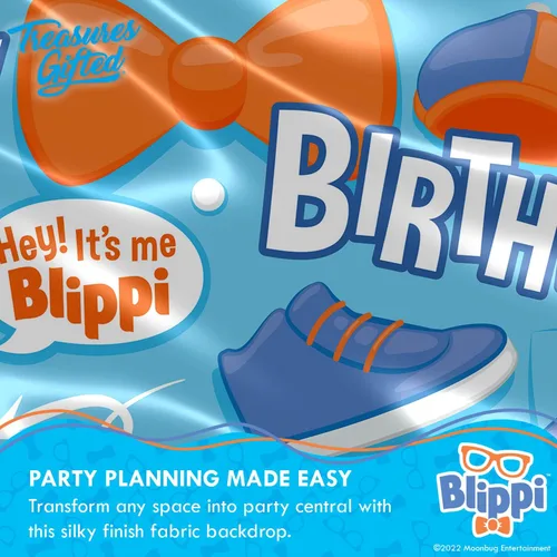 Miniatura 3 de Treasures Gifted Suministros para fiesta de cumpleaños con licencia oficial de Blippi, telón de fondo de Blippi, telón de fondo de feliz cumpleaños