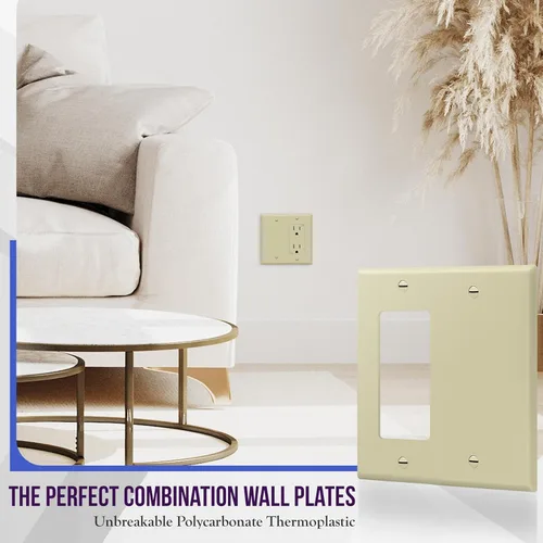 Miniatura 3 de ENERLITES - Placa de pared combinada para interruptor de vaivén decorativo/toma de corriente en blanco, tamaño estándar, cubierta de interruptor