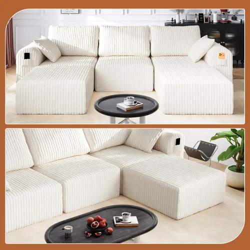 Miniatura 4 de Sofás modulares de pana otomana de 28.74 pulgadas para sala de estar, taburetes de sofá sin hueso, no requiere montaje, sofá profundo en una caja
