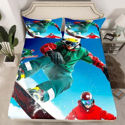 Miniatura 13 de Erosebridal Sábana bajera ajustable de béisbol tamaño individual, juego de cama de juegos deportivos para niños, niñas, adolescentes y adultos