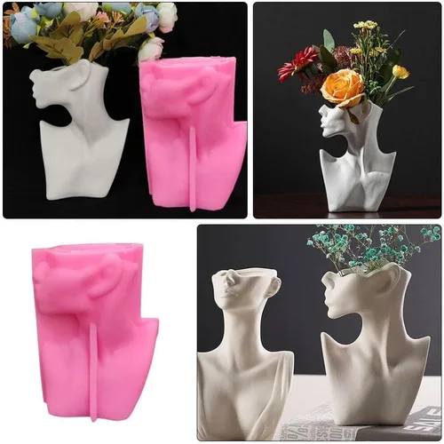 Miniatura 8 de GANAZONO Molde de jarrón de cuerpo humano de 6.88 x 4.33 x 2.95 pulgadas, molde de fundición de silicona para bricolaje, florero, soporte