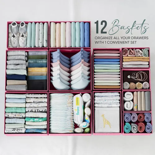 Miniatura 3 de Neaterize - Juego de 12 organizadores de cajones para ropa, cestas separadoras para guardar ropa, maquillaje, baño, organizar ropa interior, Rosa
