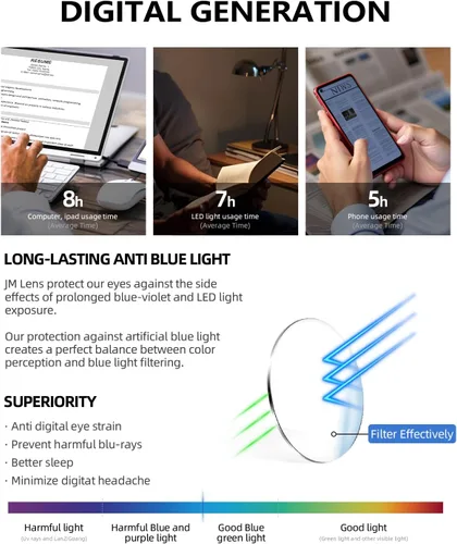 Miniatura 5 de JM Al-Mg - Lentes de metal con bloqueo de luz azul para hombres y mujeres, antiluz azul, para computadora, alivian la fatiga ocular y la protección