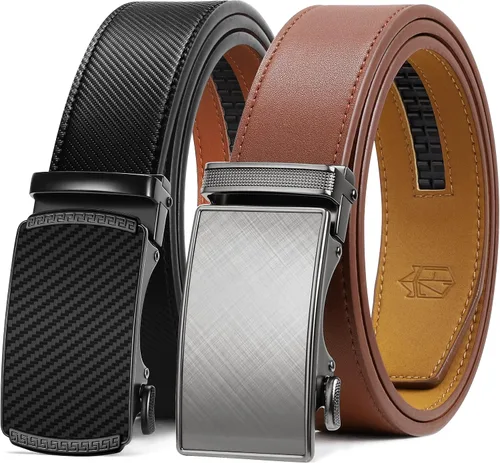 Miniatura 8 de Zitahli - 2 paquetes de cinturón de trinquete de cuero para hombre, cinturón de regalo para hombre, para vestir y casual, ajuste para adaptarse