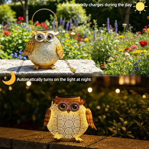 Miniatura 4 de Luces solares de búho impermeables para exteriores, faroles solares colgantes para jardín, patio, camino, luces solares de búho de metal vintage