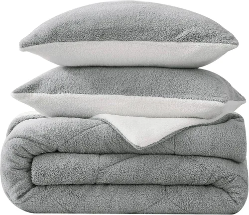 Miniatura 11 de Chezmoi Collection Wynne - Juego de edredón sherpa de panal de 3 piezas, ropa de cama reversible de doble cara, tamaño matrimonial, color azul