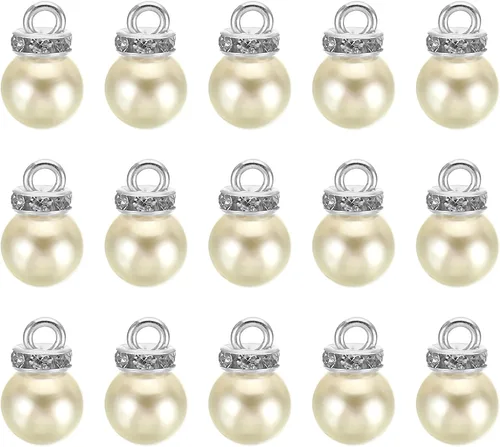 Miniatura 22 de PATIKIL 100 cuentas de perlas de perlas de imitación con diamantes de imitación DIY para hacer joyas, pulseras y aretes Plateado blanco