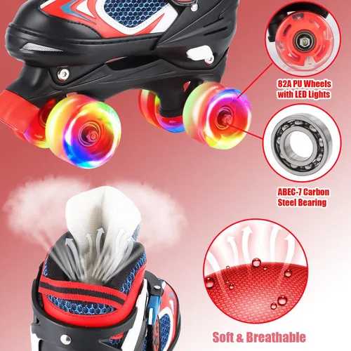 Miniatura 3 de Nattork - Patines de ruedas para niños y niñas, 4 tamaños, patines ajustables con ruedas iluminadas, divertidos patines para niños pequeños, Rojo