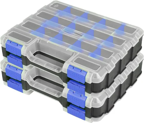 Miniatura 9 de Caja Organizadora de Ferretería con 34 Compartimentos y Divisores Removibles - Caja de Herramientas de Plástico Duradero de Doble Cara para Tuercas