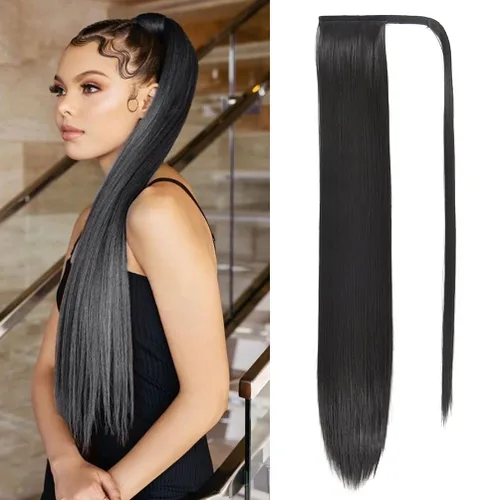 Miniatura 9 de Extensión de cola de caballo larga y recta, cola de caballo con clip, 32 pulgadas, resistente al calor, sintético, cola de caballo de pelo castaño