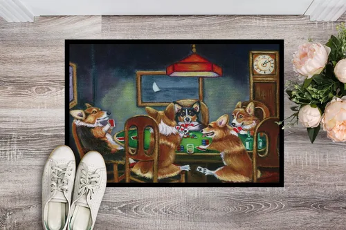 Miniatura 2 de Caroline's Treasures 7416JMAT Corgi Playing Poker - Tapete para puerta delantera, 24 x 36 pulgadas, para interiores y exteriores, para entrada