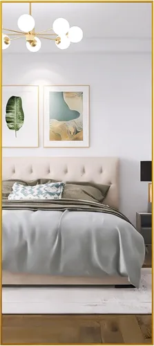 Miniatura 9 de Beauty4U Espejo grande de longitud completa de 71 x 32 pulgadas con soporte, espejo dorado de cuerpo completo, marco de metal, espejo templado