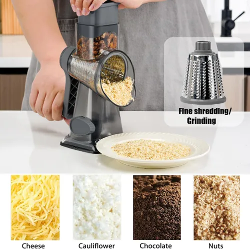 Miniatura 4 de Rallador giratorio de queso con asa, rebanador de verduras de mandolina manual, triturador de zanahorias, molinillo de nueces con 3 cuchillas