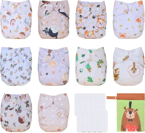 Miniatura 14 de TDIAPERS Pañales de tela reutilizables, lavables, de bolsillo, talla única, ajustable para pañales de tela a presión, paquete de 6 con 6 insertos