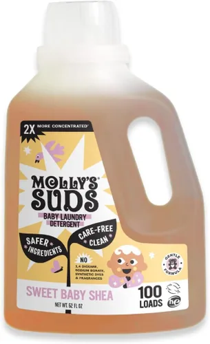 Detergente Molly's Suds para ropa de bebé líquido | Elimina fórmula, caca y manchas de escupir | Extra suave para bebés, niños pequeños (karité