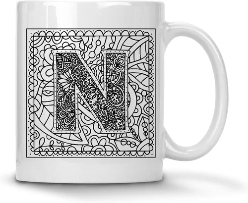 Miniatura 14 de Alankathy Mugs Taza de café monograma, 11 oz, color blanco (A)