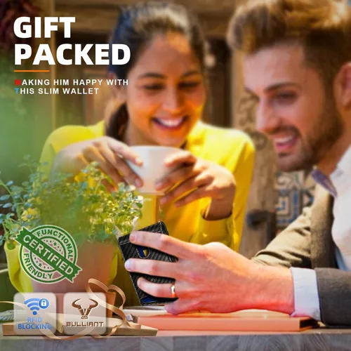 Miniatura 7 de BULLIANT Billetera para hombre, delgada de cuero, bolsillo frontal, tarjetero para regalo, para hombres, 11 ranuras con bloqueo RFID, Minimalista