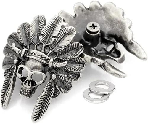 Miniatura 2 de CRAFTMEMORE Indian Skull Concho Tornillo Atrás Cabeza India Tribal Jefe Conchos Leathercraft 2pcs 1-3/4 Pulgadas CHS21 (Plata)