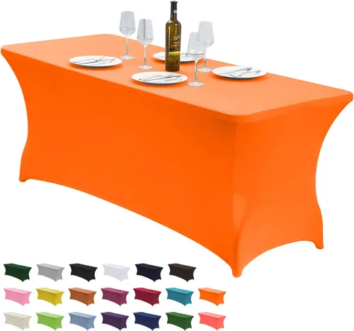 Miniatura 31 de CWK - Funda de mesa de elastano elástica impermeable de 6 pies para mesas rectangulares - Mantel elástico ajustado para mesas plegables, tela Rosa