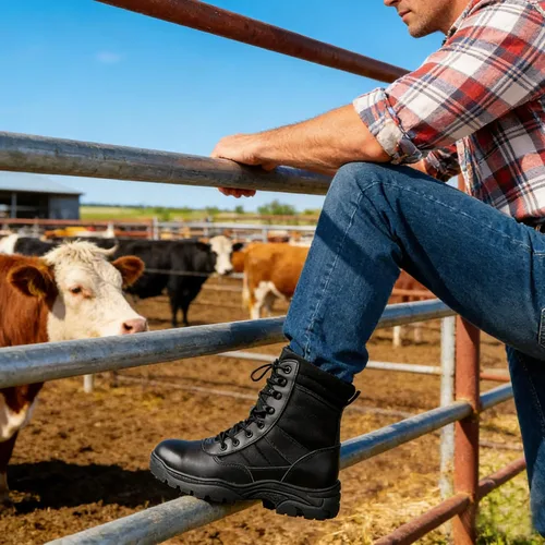 Miniatura 3 de QUNLON Botas militares tácticas para hombre, con cremallera lateral, ligeras, 8 pulgadas, botas de motocicleta de combate militar para trabajo