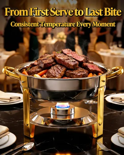 Miniatura 2 de Frizoky Platos de Roce para Buffet de Acero Inoxidable 2Pack, Juego de 6QT de Chafers Redondos en Oro y Plata y Calentadores de Buffet con Soporte