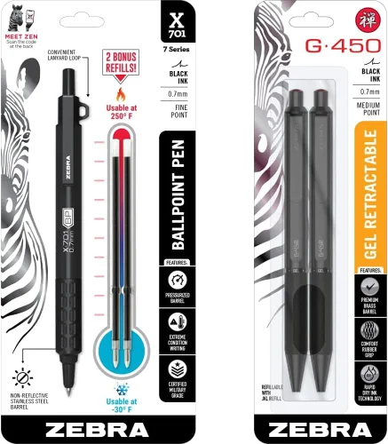 Miniatura 10 de Zebra Pen X-701 Tactical & G-750 - Juego de regalo de bolígrafo retráctil y bolígrafo de gel, barril de metal premium, punta media/fina, paquete