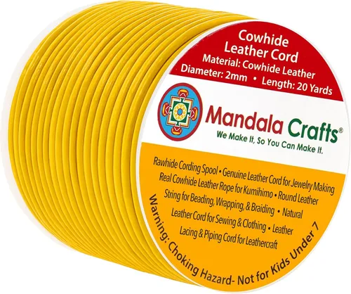 Miniatura 113 de Mandala Crafts Cordón Redondo de Cuero de Piel de Vaca Genuino Beige para Fabricación de Joyas Kumihimo Carrete de Cuerda de Cuero - Cordón