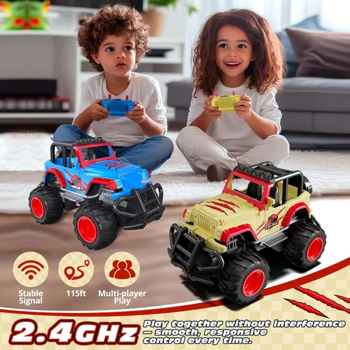 Miniatura 5 de Tecnock Mini auto RC para niños, auto a control remoto a escala 1:32 con batería recargable tipo C, 2.4 GHz duradero pequeño camión RC con fácil