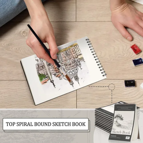 Miniatura 5 de Jexine 20 cuadernos de bocetos encuadernados en espiral superior de 5.5 x 8.5 pulgadas, 30 hojas cada una (68 libras/100 gsm), bloc de dibujo