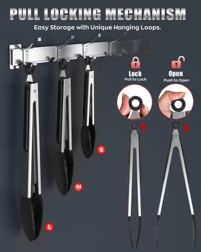 Miniatura 4 de Pinzas de cocina resistentes al calor de 600ºF, pinzas de cocina de bloqueo premium con puntas de silicona, pinzas antideslizantes para cocinar, 3