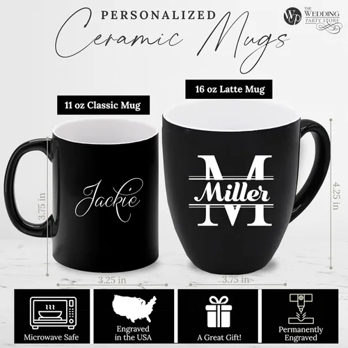 Miniatura 2 de The Wedding Party Store Taza personalizada grabada para café y café con leche - Taza personalizada para café y té (Negro)