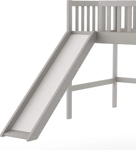 Miniatura 6 de Cama baja tipo loft, cama baja de tamaño individual con tobogán, marco de cama baja de madera con barandillas y escalera lateral para niños, niñas