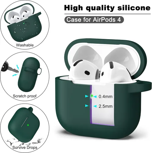 Miniatura 6 de R-fun Funda para AirPods 4 con kit de limpieza, funda protectora completa de silicona suave, compatible con AirPods 4 Gen, verde bosque C Bosque