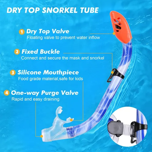 Miniatura 3 de Juego de esnórquel para niños, máscara de buceo antivaho para niños, gafas de natación, equipo de esnórquel con parte superior seca, paquetes