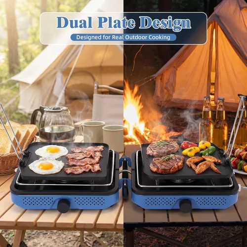 Miniatura 3 de Hisencn Estufa de campamento, estufa de campamento de propano de 2 quemadores, plancha dual, estufa de propano portátil de 30,000 BTU con bolsa
